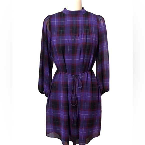 Ann Taylor Plaid Purple Dress - Picture 2 of 6
